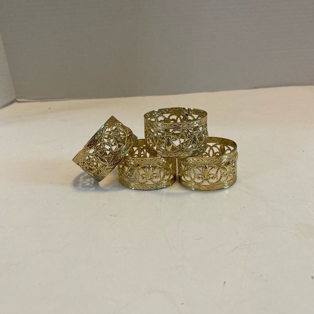 Gold Napkin Rings, Luxury Napkin Rings, Aluminum Lacey Look 2" Set Of  4